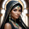 Alluring matte portrait of a beautiful veiled Nidalee wearing a black veil, 8k, Highly Detailed, Intricate, Half Body, Realistic, Sharp Focus, Volumetric Lighting, Fantasy, Elegant by Stanley Artgerm Lau, Alphonse Mucha, WLOP