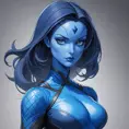 Alluring matte portrait of a beautiful Mystique from Xmen in the style of Stefan Kostic, 8k, Highly Detailed, Intricate, Half Body, Realistic, Sharp Focus, Volumetric Lighting, Fantasy, Elegant by Stanley Artgerm Lau, Greg Rutkowski