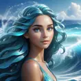 "magical ocean goddess", water, spray, waves, flowing hair, head and shoulders portrait, finely drawn eyes, 8k, Fantasy