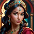 Matte portrait of the beautiful Princess Jasmine in dark red, 8k, Highly Detailed, Intricate, Realistic, Sharp Focus, Volumetric Lighting, Fantasy, Elegant by Stanley Artgerm Lau, Alphonse Mucha, WLOP, Stefan Kostic