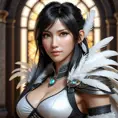 Alluring matte portrait of a beautiful Tifa Lockhart wearing feathers, 8k, Highly Detailed, Intricate, Half Body, Realistic, Sharp Focus, Volumetric Lighting, Fantasy, Elegant by Stanley Artgerm Lau, Alphonse Mucha, WLOP