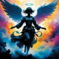 Silhouette of an Angel emerging from the fog of war, ink splash, Highly Detailed, Vibrant Colors, Ink Art, Fantasy, Dark by Stanley Artgerm Lau