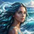 "magical ocean goddess", water, spray, waves, flowing hair, head and shoulders portrait, finely drawn eyes, 8k, Fantasy