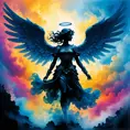 Silhouette of an Angel emerging from the fog of war, ink splash, Highly Detailed, Vibrant Colors, Ink Art, Fantasy, Dark by Stanley Artgerm Lau