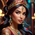 Matte portrait of the beautiful Princess Jasmine in dark red, 8k, Highly Detailed, Intricate, Realistic, Sharp Focus, Volumetric Lighting, Fantasy, Elegant by Stanley Artgerm Lau, Alphonse Mucha, WLOP, Stefan Kostic