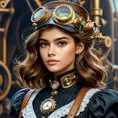 Steampunk portrait of Kaia Gerber, Highly Detailed, Intricate, Artstation, Beautiful, Digital Painting, Sharp Focus, Concept Art, Elegant