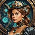 Steampunk portrait of Eva Mendes, Highly Detailed, Intricate, Artstation, Beautiful, Digital Painting, Sharp Focus, Concept Art, Elegant