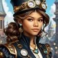 Steampunk portrait of Zendaya, Highly Detailed, Intricate, Artstation, Beautiful, Digital Painting, Sharp Focus, Concept Art, Elegant