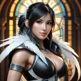 Alluring matte portrait of a beautiful Tifa Lockhart wearing feathers, 8k, Highly Detailed, Intricate, Half Body, Realistic, Sharp Focus, Volumetric Lighting, Fantasy, Elegant by Stanley Artgerm Lau, Alphonse Mucha, WLOP