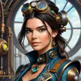 Steampunk portrait of Kendall Jenner, Highly Detailed, Intricate, Artstation, Beautiful, Digital Painting, Sharp Focus, Concept Art, Elegant