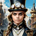 Steampunk portrait of Cara Delevingne, Highly Detailed, Intricate, Artstation, Beautiful, Digital Painting, Sharp Focus, Concept Art, Elegant