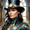 Steampunk portrait of Famke Janssen, Highly Detailed, Intricate, Artstation, Beautiful, Digital Painting, Sharp Focus, Concept Art, Elegant