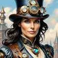 Steampunk portrait of Famke Janssen, Highly Detailed, Intricate, Artstation, Beautiful, Digital Painting, Sharp Focus, Concept Art, Elegant