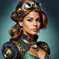 Steampunk portrait of Eva Mendes, Highly Detailed, Intricate, Artstation, Beautiful, Digital Painting, Sharp Focus, Concept Art, Elegant