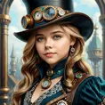 Steampunk portrait of Chloë Grace Moretz, Highly Detailed, Intricate, Artstation, Beautiful, Digital Painting, Sharp Focus, Concept Art, Elegant