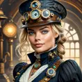 Steampunk portrait of Margot Robbie, Highly Detailed, Intricate, Artstation, Beautiful, Digital Painting, Sharp Focus, Concept Art, Elegant