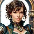 Steampunk portrait of Milla Jovovich, Highly Detailed, Intricate, Artstation, Beautiful, Digital Painting, Sharp Focus, Concept Art, Elegant