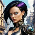 Steampunk portrait of Aeon Flux, Highly Detailed, Intricate, Artstation, Beautiful, Digital Painting, Sharp Focus, Concept Art, Elegant