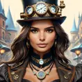 Steampunk portrait of Emily Ratajkowski, Highly Detailed, Intricate, Artstation, Beautiful, Digital Painting, Sharp Focus, Concept Art, Elegant