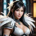 Alluring matte portrait of a beautiful Tifa Lockhart wearing feathers, 8k, Highly Detailed, Intricate, Half Body, Realistic, Sharp Focus, Volumetric Lighting, Fantasy, Elegant by Stanley Artgerm Lau, Alphonse Mucha, WLOP