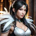 Alluring matte portrait of a beautiful Tifa Lockhart wearing feathers, 8k, Highly Detailed, Intricate, Half Body, Realistic, Sharp Focus, Volumetric Lighting, Fantasy, Elegant by Stanley Artgerm Lau, Alphonse Mucha, WLOP