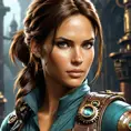 Steampunk portrait of Lara Croft, Highly Detailed, Intricate, Artstation, Beautiful, Digital Painting, Sharp Focus, Concept Art, Elegant