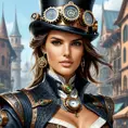 Steampunk portrait of Alessandra Ambrosio, Highly Detailed, Intricate, Artstation, Beautiful, Digital Painting, Sharp Focus, Concept Art, Elegant