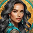 Colorful portrait of a tattooed Irina Shayk with a grey scale face, 4k, Highly Detailed, Hyper Detailed, Powerful, Artstation, Vintage Illustration, Digital Painting, Sharp Focus, Smooth, Concept Art by Stanley Artgerm Lau, Alphonse Mucha, Greg Rutkowski