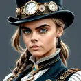 Steampunk portrait of Cara Delevingne, Highly Detailed, Intricate, Artstation, Beautiful, Digital Painting, Sharp Focus, Concept Art, Elegant