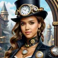 Steampunk portrait of Jessica Alba, Highly Detailed, Intricate, Artstation, Beautiful, Digital Painting, Sharp Focus, Concept Art, Elegant