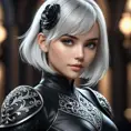 Alluring matte portrait of a beautiful 2B wearing black leather, 8k, Highly Detailed, Intricate, Half Body, Realistic, Sharp Focus, Volumetric Lighting, Fantasy, Elegant by Stanley Artgerm Lau, WLOP