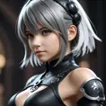 Alluring matte portrait of a beautiful A2 from Nier Automata wearing black leather, 8k, Highly Detailed, Intricate, Half Body, Realistic, Sharp Focus, Volumetric Lighting, Fantasy, Elegant by Stanley Artgerm Lau, WLOP