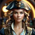 Alluring matte portrait of a beautiful female Pirate, 8k, Highly Detailed, Intricate, Half Body, Realistic, Sharp Focus, Volumetric Lighting, Fantasy, Elegant by Alphonse Mucha