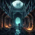 Hyper Detailed illustration of an eerie dystopian underground dungeon, 8k, Gothic and Fantasy, Horror, Epic, Sharp Focus, Deviantart by Alena Aenami