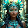 Closeup of a beautiful tribal goddess in a magical forest, 4k, Highly Detailed, Masterpiece, Pretty Face, Digital Illustration, Cinematic Lighting, Realistic, Sharp Focus, Centered, Beautifully Lit, Bioluminescent by Stanley Artgerm Lau