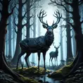 Deer in a haunted forest, Highly Detailed, Intricate, Gothic, Volumetric Lighting, Fantasy, Dark by Stanley Artgerm Lau