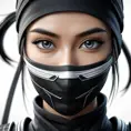 Black & White closeup of a beautiful female ninja, 8k, Highly Detailed, Artstation, Beautiful, Digital Illustration, Sharp Focus, Unreal Engine, Concept Art by Stanley Artgerm Lau