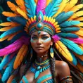 Visionary painting of a mystical tribal goddess surrounded by vibrant feathers, 8k, Highly Detailed, Intricate, Artstation, Matte Painting, Sharp Focus, Volumetric Lighting, Concept Art by Stanley Artgerm Lau, Greg Rutkowski