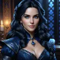 Matte portrait of a beautiful Yennefer in dark blue, 8k, Highly Detailed, Intricate, Realistic, Sharp Focus, Volumetric Lighting, Fantasy, Elegant by Stanley Artgerm Lau, WLOP, Stefan Kostic