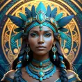 Alluring matte portrait of a beautiful mystical tribal queen, 8k, Highly Detailed, Intricate, Half Body, Realistic, Sharp Focus, Volumetric Lighting, Fantasy, Elegant by Alphonse Mucha