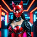 Asian cyberpunk feme fatale in expensive red dress with mask at a masquerade ball smart but dangerous in a high-tech club., Cyberpunk, Photo Realistic