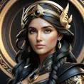 Alluring matte portrait of the beautiful goddess Athena in black leather, 8k, Highly Detailed, Intricate, Realistic, Sharp Focus, Volumetric Lighting, Fantasy, Elegant by Stanley Artgerm Lau, Alphonse Mucha, WLOP