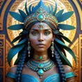 Alluring matte portrait of a beautiful mystical tribal queen, 8k, Highly Detailed, Intricate, Half Body, Realistic, Sharp Focus, Volumetric Lighting, Fantasy, Elegant by Alphonse Mucha