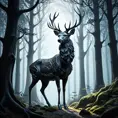 Deer in a haunted forest, Highly Detailed, Intricate, Gothic, Volumetric Lighting, Fantasy, Dark by Stanley Artgerm Lau