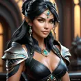 Alluring matte portrait of a beautiful Nidalee in black leather, 8k, Highly Detailed, Intricate, Half Body, Realistic, Sharp Focus, Volumetric Lighting, Fantasy, Elegant by Stanley Artgerm Lau, Alphonse Mucha, WLOP, Stefan Kostic