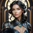 Alluring matte portrait of a beautiful Lyx in black leather, 8k, Highly Detailed, Intricate, Half Body, Realistic, Sharp Focus, Volumetric Lighting, Fantasy, Elegant by Stanley Artgerm Lau, Alphonse Mucha, WLOP, Stefan Kostic