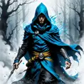 Hooded Mage emerging from the fog of war, ink splash, Highly Detailed, Vibrant Colors, Ink Art, Fantasy, Dark by Stanley Artgerm Lau