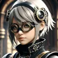 Steampunk portrait of A2 from Nier Automata, Highly Detailed, Intricate, Artstation, Beautiful, Digital Painting, Sharp Focus, Concept Art, Elegant