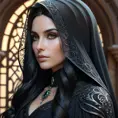 Alluring matte portrait of a beautiful veiled Yennefer wearing a black veil with long straight hair, 8k, Highly Detailed, Intricate, Half Body, Realistic, Sharp Focus, Volumetric Lighting, Fantasy, Elegant by Stanley Artgerm Lau, Alphonse Mucha, WLOP