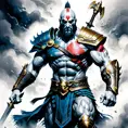 Ares God of War, armed with daggers emerging from the fog of war, ink splash, Highly Detailed, Vibrant Colors, Ink Art, Fantasy, Dark by Stanley Artgerm Lau